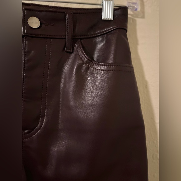 Express Chocolate Super High Waisted Faux Leather Modern Straight Pant - Picture 2 of 7